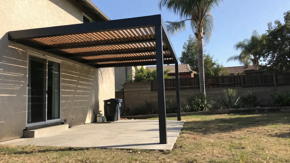 Aluminum louvered pergola installation