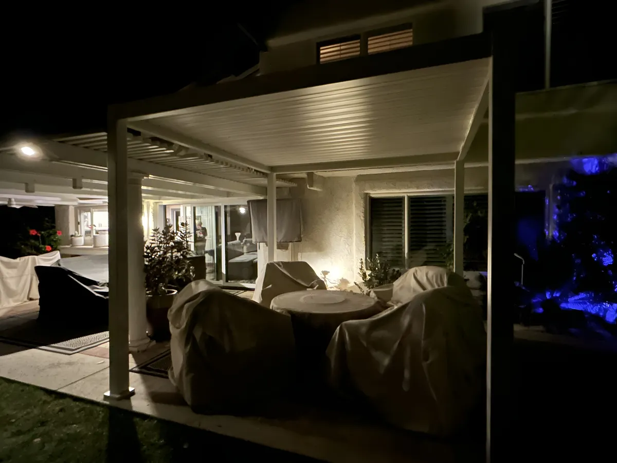 Pergola with evening lighting