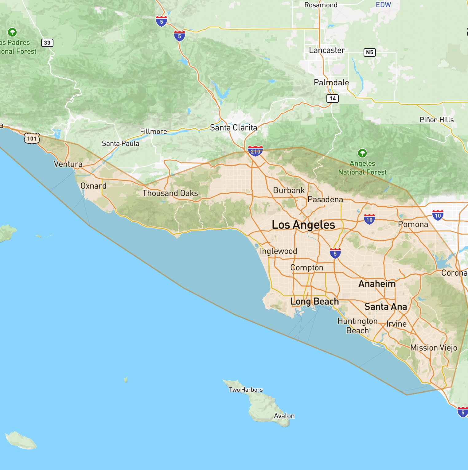 ShadeYard service area — Los Angeles and Orange County